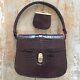 Auth GUCCI VTG Brown Crocodile 2-Way Satchel Shoulder Bag Gold GG WithCoin Purse