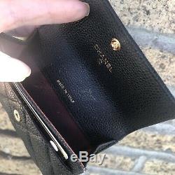 Auth Nib Chanel Black Caviar Gold CC Logo Purse Card Holder Coin Wallet