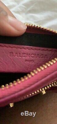 Authentic Balenciaga Pink Leather Gold Pouch Coin Wallet Purse