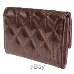Authentic CHANEL CC Logos Quilted Coin Case Wallet Patent Leather Bronze 01V708