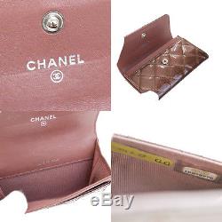 Authentic CHANEL CC Logos Quilted Coin Case Wallet Patent Leather Bronze 01V708
