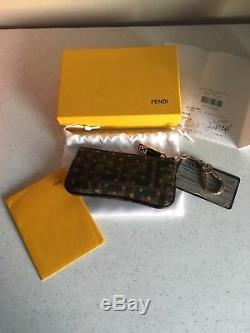 Authentic Fendi FF Gold Stars Brown Zucca Keyring Coin Pouch Bag