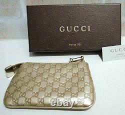 Authentic Gucci Micro Guccissima Zip Coin Purse Case Wallet Pouch Gold Key Ring