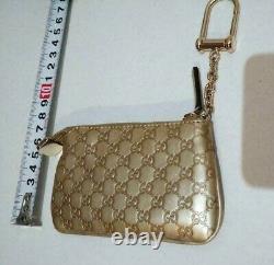 Authentic Gucci Micro Guccissima Zip Coin Purse Case Wallet Pouch Gold Key Ring