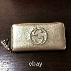 Authentic Gucci Soho Zip-around Zippy Gg Long Wallet Gold Coin Purse Leather