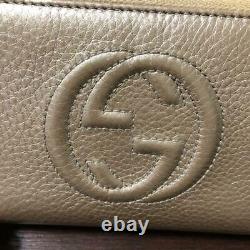 Authentic Gucci Soho Zip-around Zippy Gg Long Wallet Gold Coin Purse Leather