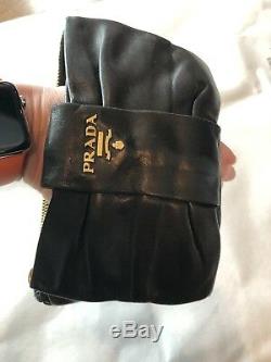 Authentic PRADA Black Leather Clutch and Coin Purse With Gold Logo Hardware