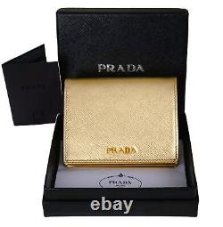 Authentic PRADA Gold Saffiano Leather Compact Wallet with Coin Purse