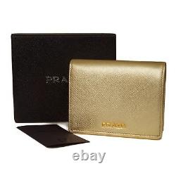 Authentic PRADA Gold Saffiano Leather Compact Wallet with Coin Purse