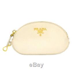 Authentic Prada Saffiano Leather Coin Purse Case Wallet Pouch White Gold Italy