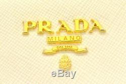Authentic Prada Saffiano Leather Coin Purse Case Wallet Pouch White Gold Italy