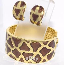 Authentic ROBERTO COIN 122.7g 18k Enamel Giraffe Pattern Bangle & Earrings Set