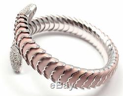 Authentic! ROBERTO COIN 18k White Gold Enamel Ruby Diamond Cobra Bangle Bracelet