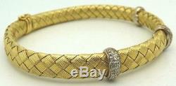 Authentic Roberto Coin 18K Yellow Gold Diamond Woven Silk Bangle Bracelet
