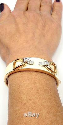 Authentic! Roberto Coin Cheval Stirrup 18k Gold Diamond Enamel Bangle Bracelet