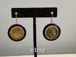 Authentic Signed Milor Italy 14kt Gold & Onyx Italian Coin Earrings Must See Nr