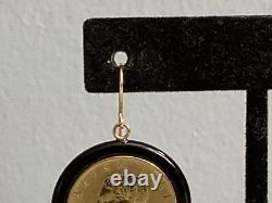 Authentic Signed Milor Italy 14kt Gold & Onyx Italian Coin Earrings Must See Nr