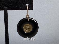 Authentic Signed Milor Italy 14kt Gold & Onyx Italian Coin Earrings Must See Nr