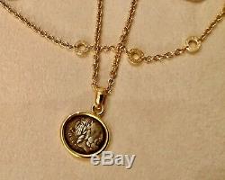 Beautiful Classic Bvlgari 18kt Yellow Gold Monete Pendant Necklace Ancient Coin