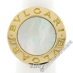 Bulgari Bvlgari 18K Yellow Gold Inlaid Mother of Pearl 25mm Large Coin Ring Sz 6
