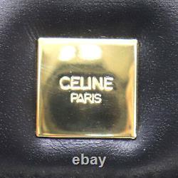 CELINE Logos Used Coin Purse Black Gold Leather Italy Vintage Authentic #AE289 O