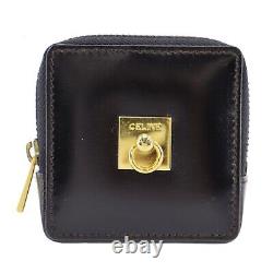 CELINE Used Mini Coin Case Black Glossy Leather Gold Metal Italy #AE900 M