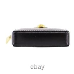 CELINE Used Mini Coin Case Black Glossy Leather Gold Metal Italy #AE900 M