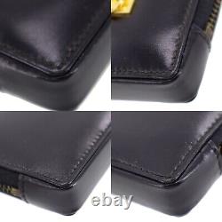 CELINE Used Mini Coin Case Black Glossy Leather Gold Metal Italy #AE900 M