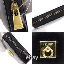 CELINE Used Mini Coin Case Black Glossy Leather Gold Metal Italy #AE900 M