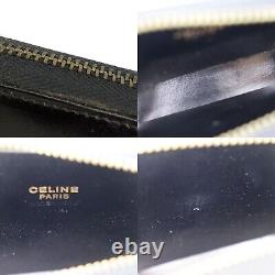 CELINE Used Mini Coin Case Black Glossy Leather Gold Metal Italy #AE900 M