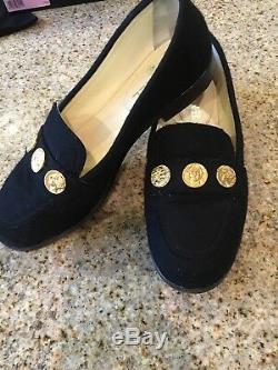 CHANEL 40 Black Tweed Round Toe Mocassins Loafers Low Heels 3 Gold Coins in box