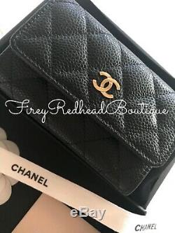 CHANEL Classic Card Case / Coin Purse Black Caviar Leather with Gold h/w