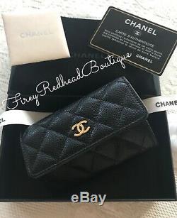 CHANEL Classic Card Case / Coin Purse Black Caviar Leather with Gold h/w
