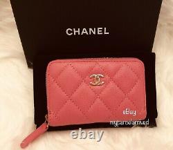 CHANEL Pink Caviar Zippy Coin Purse Card Case Gold-tone Hardware NEW Authentic