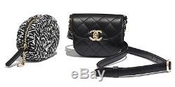 Chanel 19K Black White Waist Bag And Coin Purse Mini CC Gold Logo Chain Belt Bag