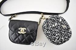 Chanel 19K Black White Waist Bag And Coin Purse Mini CC Gold Logo Chain Belt Bag