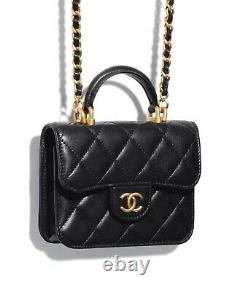 Chanel 21A Black Flap Coin Purse With Chain Gold Handle Shoulder Crossbody Bag