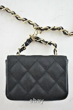 Chanel 21B Black Caviar Mini Chain Classic Gold Card Belt Waist Necklace Bag