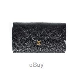 Chanel Black Caviar Wallet Leather Gold CC Quilted Flap Coin Purse Bag