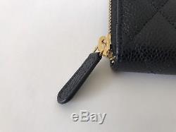 Chanel Black Quilted Caviar Leather Gold CC Logo Coin Purse Zip Nwt
