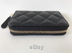 Chanel Black Quilted Caviar Leather Gold CC Logo Coin Purse Zip Nwt