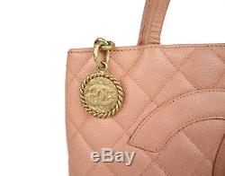 Chanel Caviar Pink Medallion Tote Bag Leather Gold Coin CC Logo Medium