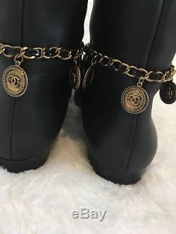 Chanel Leather Knee High Boots Gold Coin Charms 40 $1900