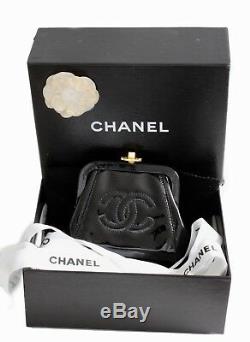 Chanel Patent Leather Small Coin Purse Clutch Black Patent CC Logo in Box 1996