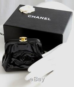 Chanel Patent Leather Small Coin Purse Clutch Black Patent CC Logo in Box 1996
