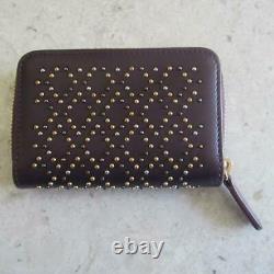 Chanel Purple Lambskin Gold Silver Studs Zip Card Holder Wallet O-Coin Purse