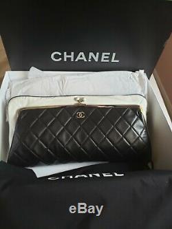 Chanel Sac Pochette Leather Black/White Bag with Coin Purse