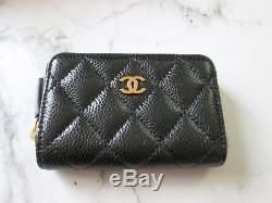 Chanel Zippy Coin Purse Black Caviar Gold Hardware Card Holder Wallet Genuine