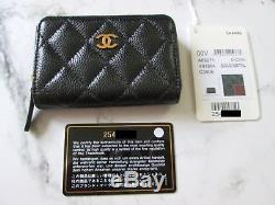 Chanel Zippy Coin Purse Black Caviar Gold Hardware Card Holder Wallet Genuine