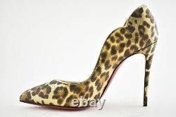 Christian Louboutin Hot Chick 100 Black Brown Gold Leopard Coins Heel Pump 39